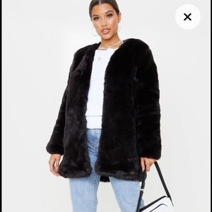 Long Black winter fur coat PrettyLittleThing